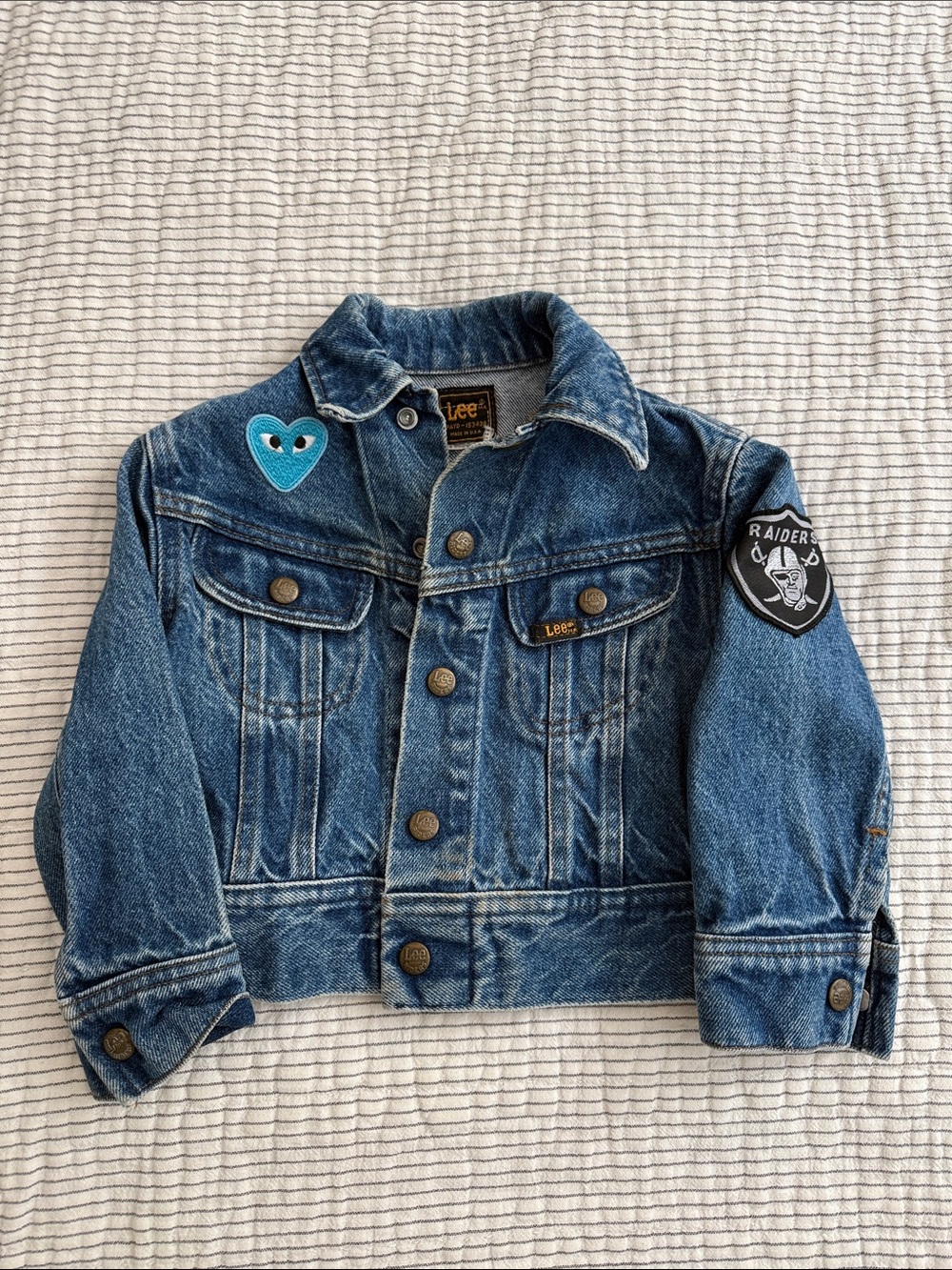 Lee Kids Denim Jacket with Heart Patch and Raiders Badge